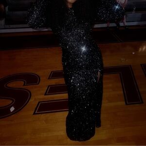 Fashion Nova Glittering Black Long Sleeve Dress